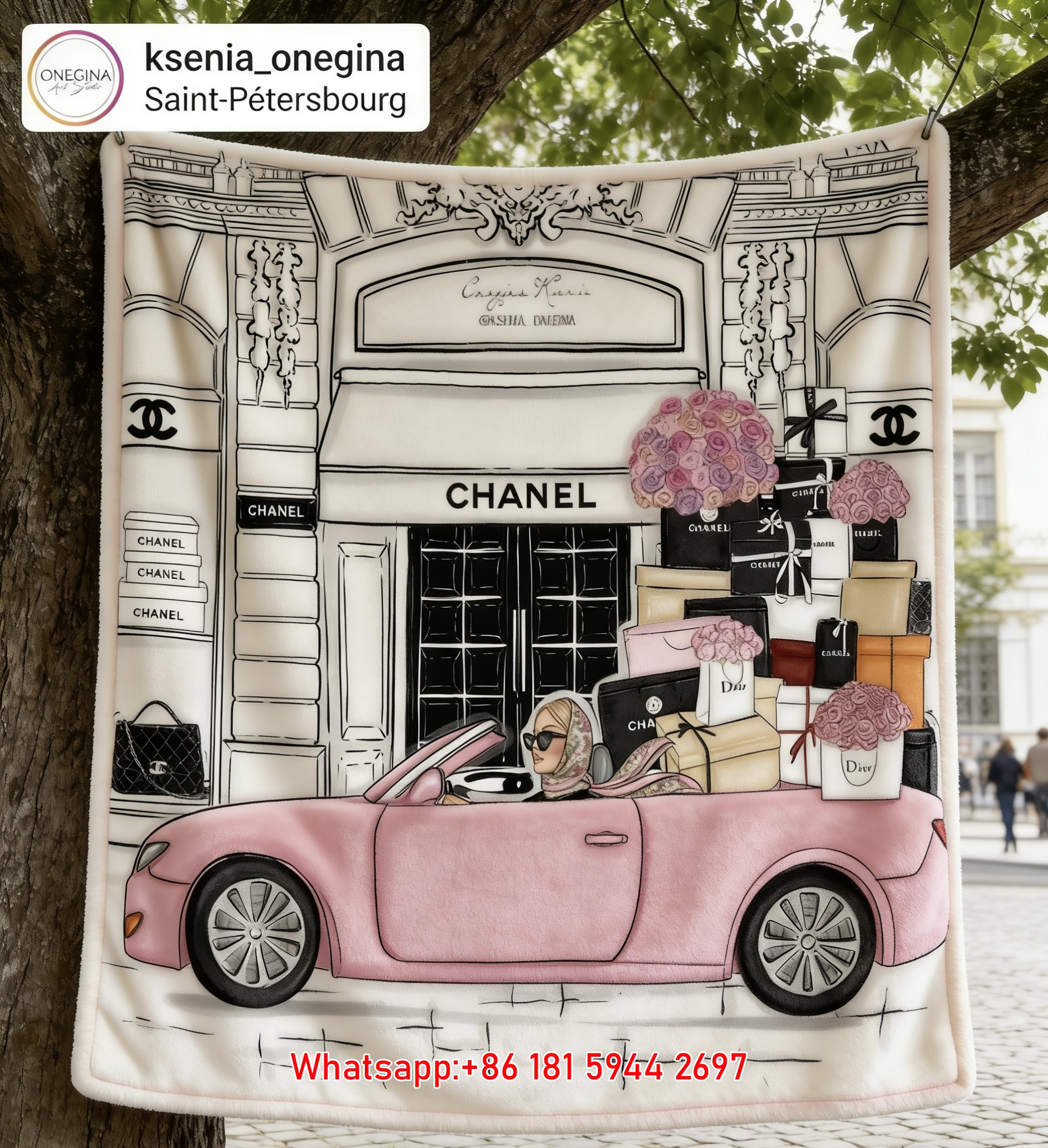 Chanel Paris Store Pink Car Flannel Throw Blanket IMG_6890